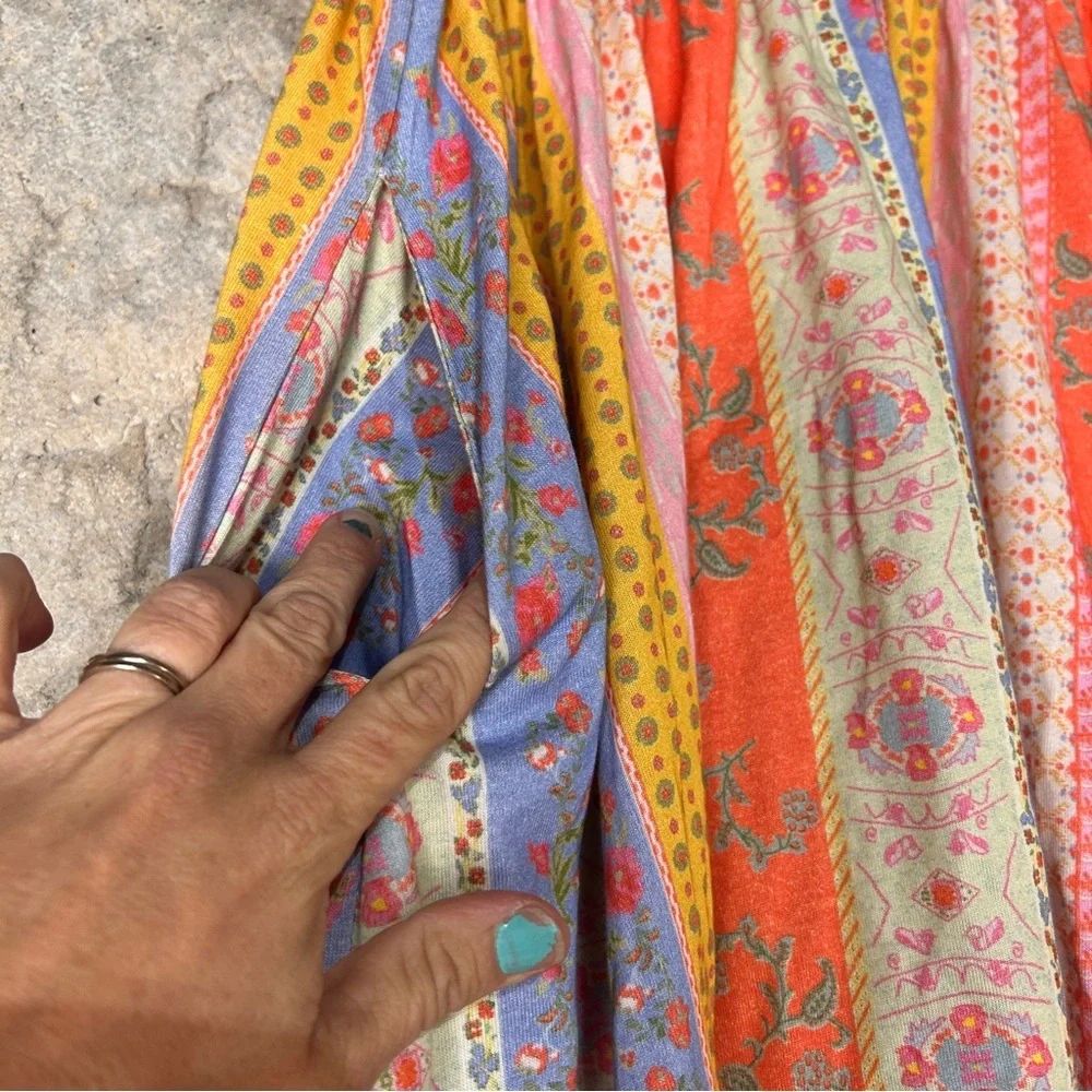 Free people coral lavender yellow floral patchwork midi skirt bralette set large - Picture 5 of 13